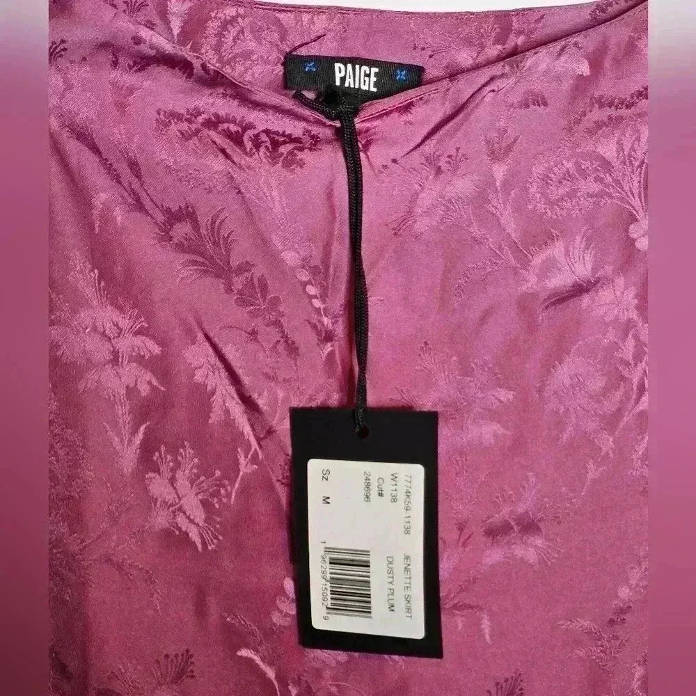 PAIGE Jenette Rouched Floral Silk Midi Skirt Womens Medium Dusty Plum NEW - Picture 2 of 9